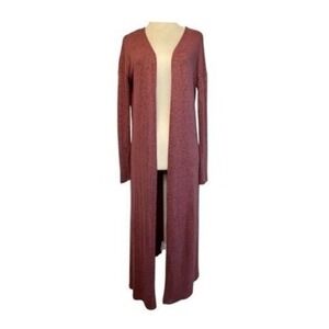 See You Monday Long Line Duster Cardigan Sweater Maroon Soft Knit S